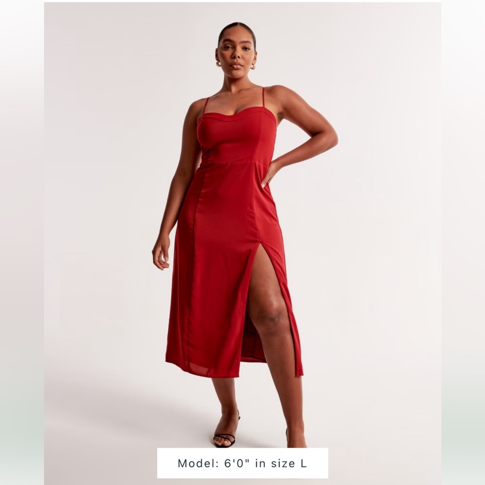 Abercrombie & Fitch Luxe Crepe High-Slit Midi Dress